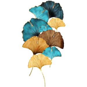 Nordic ginkgo leaf self-adhesive wall stickers for living room decor in blue and gold