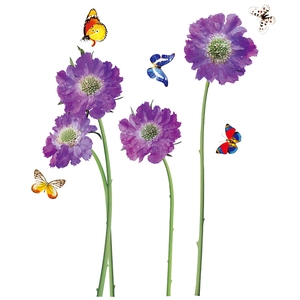 Self-adhesive purple flower wall stickers with colorful butterflies for home decoration