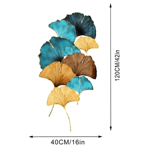Vertical Nordic ginkgo leaf wall sticker with dimension details 120cm by 40cm for home decor
