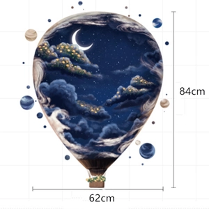 Elephant and giraffe wall stickers with blue hot air balloon and stars, 84cm by 62cm size