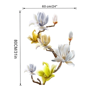 Détail du sticker mural tulipe montrant les dimensions 60x80cm avec effet d'ombre 3D