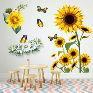 Sunflower Butterfly Wall Decals Removable PVC Floral Wall Stickers For Living Room Bedroom Nursery Home Decoration
