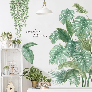 Nordic Tropische Monstera Pflanzen Wandaufkleber Grüne Blätter PVC Selbstklebend Wandbild Für Wohnzimmer Schlafzimmer Home Dekor