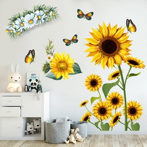 Self-adhesive sunflower and butterfly wall stickers for living room and bedroom decor