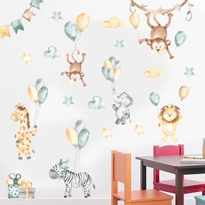 Self-adhesive safari animal wall stickers with giraffe and elephant for kids room decor