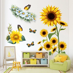 Self-adhesive sunflower and butterfly wall decals for living room and bedroom decor