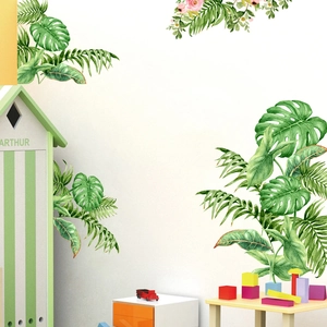 Self-adhesive tropical green leaf wall decals with monstera design for home wall decor
