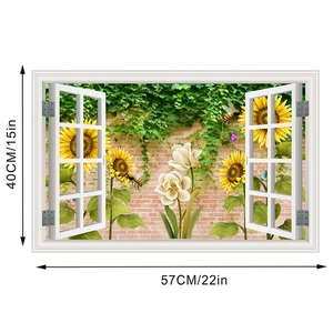 Adesivo murale 3D autoadesivo con girasoli e tulipani, 57x40cm, per decorazione casa