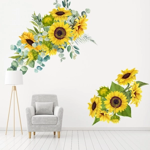 Adesivi murali autoadesivi con girasoli e foglie verdi per la decorazione del soggiorno