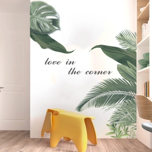 Tropical monstera and palm leaf wall stickers with art lettering for home decoration