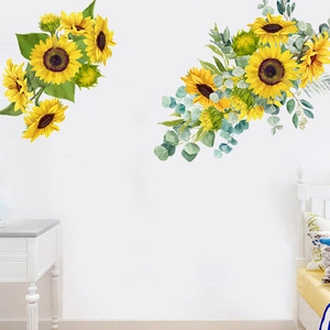Adesivi murali girasole autoadesivi con foglie verdi per la decorazione della camera