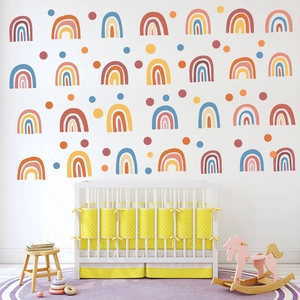 Boho rainbow dot wall decals in Morandi colors for nursery and kids bedroom decor
