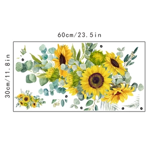 Dettaglio dell'adesivo murale con girasole ed eucalipto con misure 60x30cm