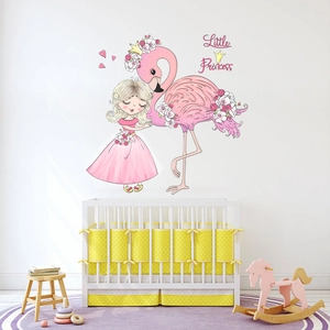 Wandtattoo Kleines Prinzessin Set mit Flamingo und Mädchen für Kinderzimmer Deko