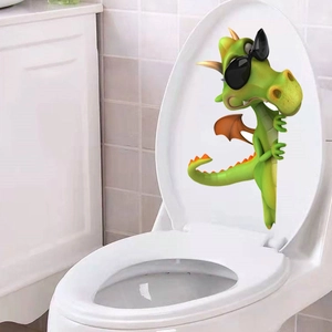 Funny 3D green dinosaur with sunglasses toilet sticker waterproof PVC bathroom wall decal