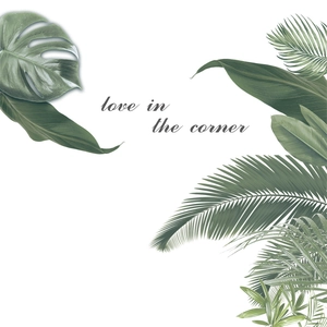 Tropical monstera and palm leaf wall stickers with Love in the corner text decoration