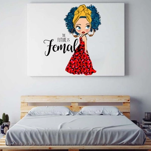 Detail view of The Future is Female wall sticker with artistic cartoon girl illustration