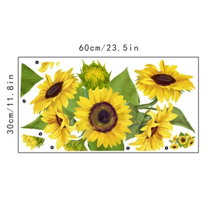 Layout dettagliato di adesivi murali girasole autoadesivi 60x30cm con foglie verdi
