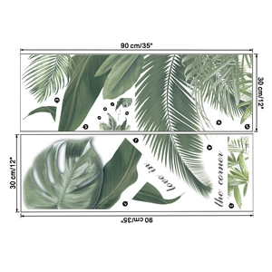 Detailed dimensions of tropical monstera leaf wall stickers with size markings