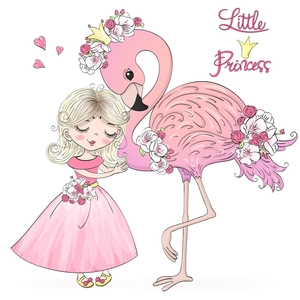 Wandtattoo Flamingo und kleine Prinzessin für Mädchenzimmer und Wohnzimmer Dekoration