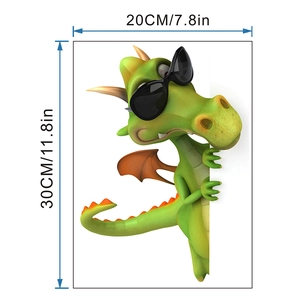Detailed dimensions of 20x30cm funny green dragon wall sticker with sunglasses