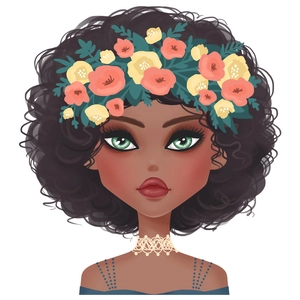 Self-adhesive wall sticker featuring a fashion girl with floral crown and lace choker