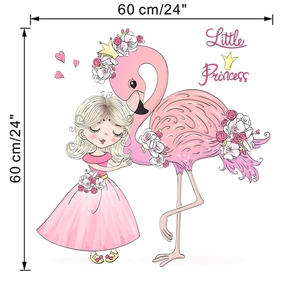 Detailansicht Wandaufkleber Flamingo und Prinzessin mit Maßen von 60cm Breite