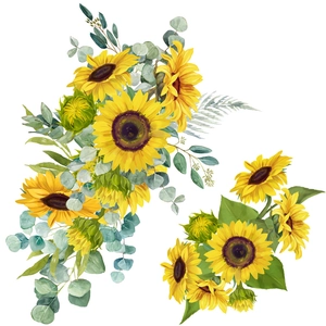 Adesivi murali con girasoli ad acquerello e foglie di eucalipto per la casa