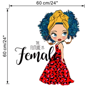 Detail view of The Future is Female wall sticker showing 60cm by 60cm dimensions