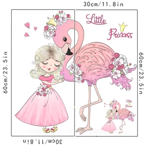 Detailansicht der rosa Flamingo Wandaufkleber mit präzisen Größenangaben für Kinder
