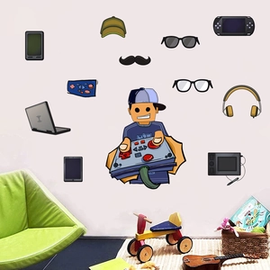 Adesivi murali creativi a tema gaming con console e cuffie per camera dei bambini