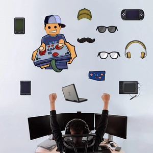 Adesivi murali creativi da gioco con videogiocatori cartoon per decoro camera bambini