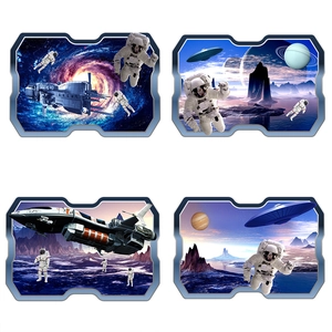3D outer space wall decals featuring astronauts, spaceships and UFO for room decor