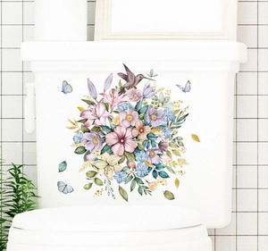 Kolibri Blumen Pflanzen Wandaufkleber Wasserdicht PVC Schmetterling Aufkleber Für Toilette Badezimmer Wohnzimmer Glas Deko