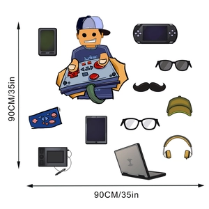 Dettaglio degli adesivi murali per videogiochi con dimensioni del layout 90x90cm