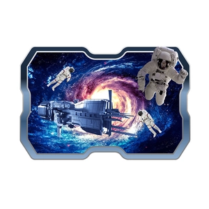Detailed 3D space spaceship and astronauts wall sticker with glowing blue nebula effect