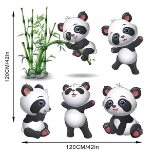 Cartoon panda wall stickers set with bamboo for nursery decor, size 120x120cm layout