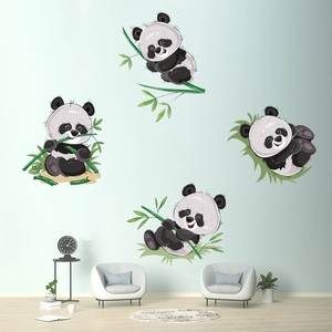 Cartoon panda wall stickers with bamboo for kids bedroom and living room decor