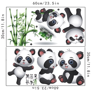 Detailed sheet layout of cute cartoon panda and bamboo wall stickers with size labels