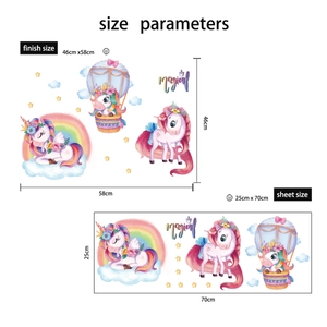 Adesivo murale unicorno con arcobaleno e stelle per camera dei bambini 46x58cm