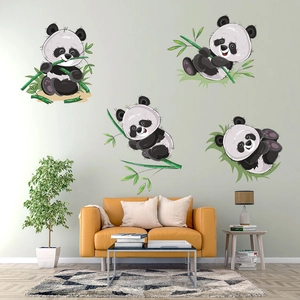 Cartoon giant panda wall stickers with bamboo decor on a cozy living room wall surface