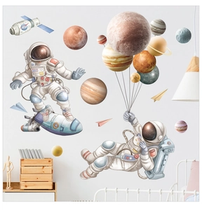 Astronaut and planet wall decals set for kids room with NASA spaceship and space exploration