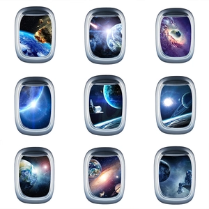 3D space theme porthole wall decals with astronaut planet and galaxy view 9-piece set