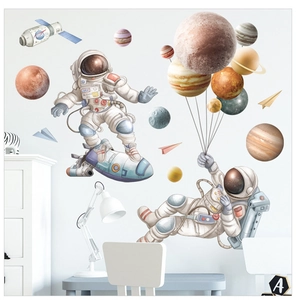 Astronaut and solar system planets wall decal set for kids room decor stickers