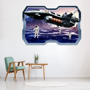 3D spaceship and astronaut space theme wall sticker for kids room decor in modern home