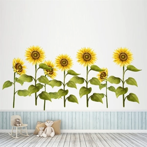 Watercolour sunflower wall stickers set for nursery room decor with realistic floral detail