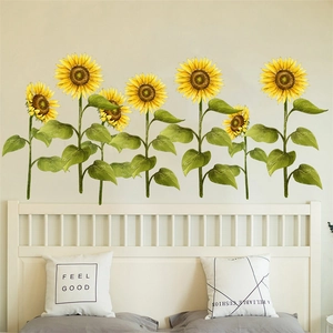 Sunflower wall stickers for bedroom home decor featuring six vibrant yellow flower designs