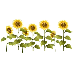 Vibrant sunflower wall decals with seven artistic hand-painted floral stem designs