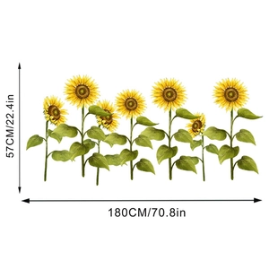 Detailed dimension guide for sunflower wall stickers showing 180cm width and 57cm height