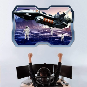 Detailed 3D wall sticker featuring a spaceship, astronaut, and alien desert landscape